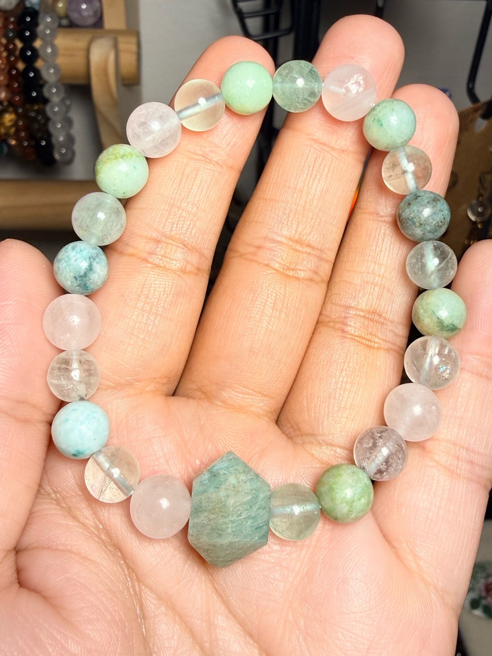 Amazonite Double Point Bracelet | Rose Quartz Fluorite Dolomite